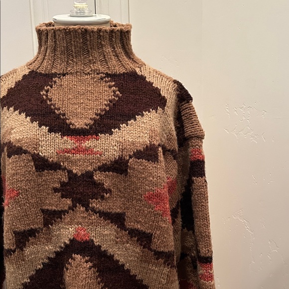 Polo Country Ralph Lauren Wool Hand Knit Patterned Brown Sweater - Picture 3 of 6